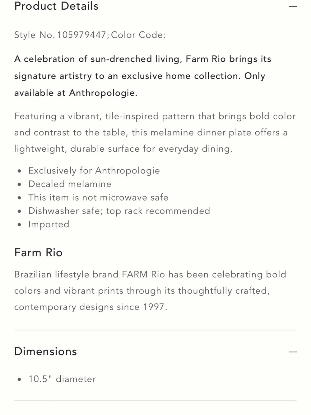 Farm Rio x Anthropologie Melamine Dinner Plate Tropical Red Berry